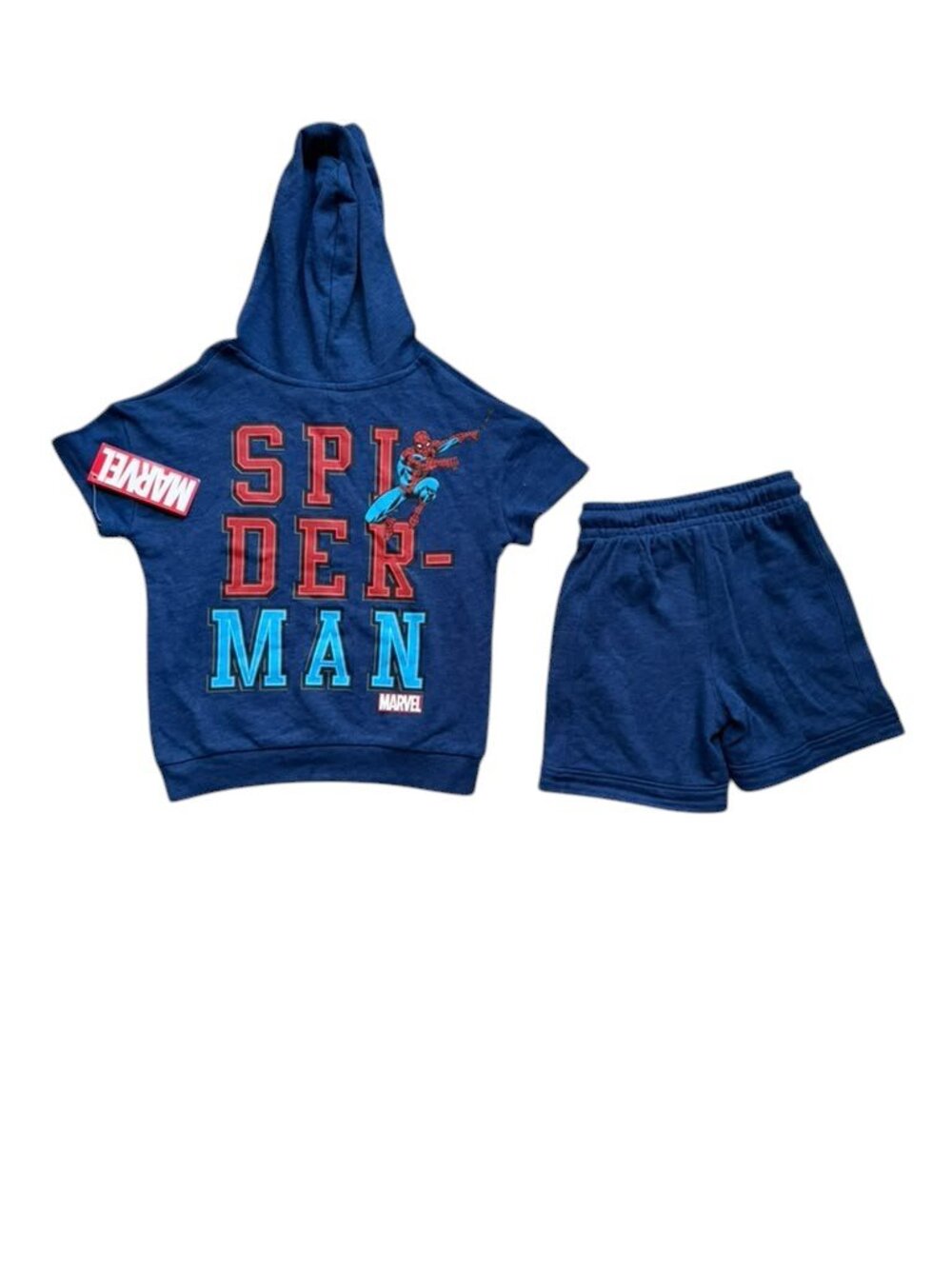 Marvel Spider-Man Boys 5T Blue Hooded Top Shorts Set NWT.